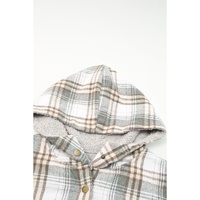 Gray Plaid Pattern Sherpa Lined Hooded Shacket - L thumbnail