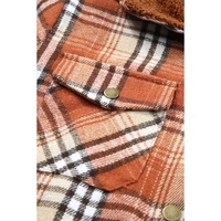 Orange Plaid Pattern Sherpa Lined Hooded Shacket - S thumbnail