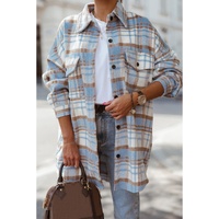Sky Blue Plaid Flap Pocket Long Sleeve Shacket - 2XL thumbnail