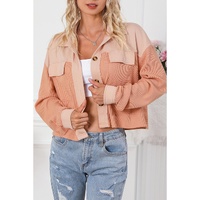 Orange Textured Waffle Knit Chest Pockets Cropped Shacket - M thumbnail