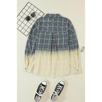 Blackish Green Contrast Plaid Patchwork Chest Pocket Button up Shacket - L thumbnail