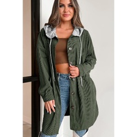 Jungle Green Oversized Corduroy Contrast Hooded Shacket - S thumbnail