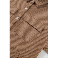 Dark Khaki Solid Color Corduroy Buttoned Long Sleeve Shacket - S thumbnail