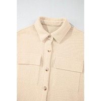 Apricot Solid Color Corduroy Buttoned Long Sleeve Shacket - M thumbnail