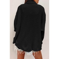 Black Solid Color Corduroy Buttoned Long Sleeve Shacket - S thumbnail