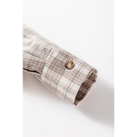 Khaki Checkered Print Loose Fit Buttoned Hooded Shacket - S thumbnail