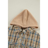 Ashleigh Blue Waffle Knit Patchwork Hooded Plaid Shacket - S thumbnail