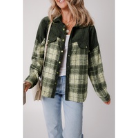 Blackish Green Snap Buttons Colorblock Plaid Shacket - L thumbnail