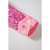 Apricot Pink Mineral Wash Sequin Patchwork Flap Pocket Shacket - M thumbnail