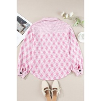 Delicacy Geometric Print Textured Flap Detail Shacket with Pocket - L thumbnail