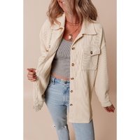 Oatmeal Corduroy Flap Pocket Button Up Shacket - M thumbnail