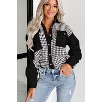 Black Houndstooth Corduroy Patchwork Flap Pocket Shacket - XL thumbnail