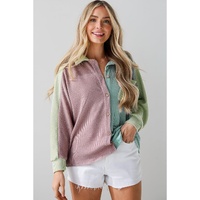 Phalaenopsis Color Block Corded Buttoned Oversized Shacket - S thumbnail