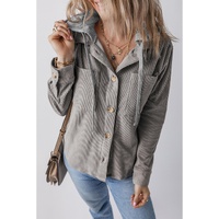 Light Grey Hooded Drawstring Pockets Corduroy Shacket - XL thumbnail