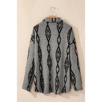 Gray Aztec Contrast Chest Pockets Loose Shacket - M thumbnail