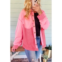 Peach Blossom Two Tone Contrast Waffle Knit Buttoned Loose Shacket - 2XL thumbnail