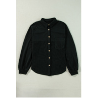 Black Waffle Knit Patchwork Buttoned Oversized Shacket - L thumbnail