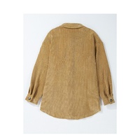 Light French Beige Patched Pocket Button Up Corduroy Shacket - L thumbnail
