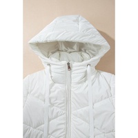 White Solid Quilted Hooded Zip Up Puffer Coat - M thumbnail