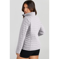 Silvery Solid Color Quilted Zip-up Puffer Jacket - S thumbnail