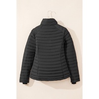 Black Solid Color Quilted Zip-up Puffer Jacket - S thumbnail