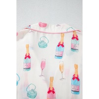 White Plus Size Wine Glass Print Bow Knot Pajama Set - 1X thumbnail
