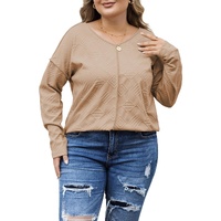 Khaki Plus Size Textured Drop Shoulder Exposed Seam Top - 1X thumbnail