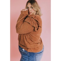Brown Plus Size Solid Ruffled Tiered Long Sleeve Top - 3X thumbnail