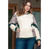 Leopard Colorblock Patchwork Dolman Sleeve Plus Size Top - 2X thumbnail