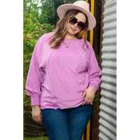 Azura Exchange Pink Plus Size Exposed Seam Terry Long Sleeve Top - 1X thumbnail
