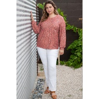 Leopard Print Long Sleeve Ruffled Babydoll Plus Size Blouse - 3X thumbnail