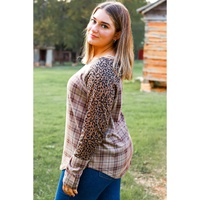 Chestnut Plus Size Leopard Raglan Sleeve Plaid Top - 1X thumbnail