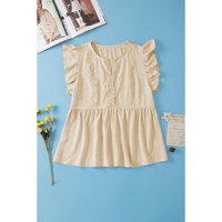 Golden Fleece Plus Size Swiss Dot Lace Trim Split Neck Babydoll Top - 1X thumbnail