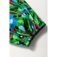 Green Plus Size Floral Bubble Sleeve V Neck Blouse - 1X thumbnail