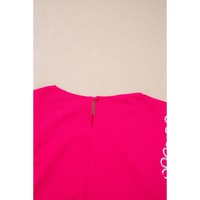 Strawberry Pink Floral Embroidered Flutter Sleeve Pleated O Neck Plus Size Blouse - 4X thumbnail