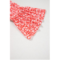 Red Plus Size Floral V Neck Flared Bracelet Sleeve Blouse - 1X thumbnail
