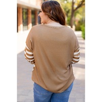 Khaki Striped Checkered Mixed Print Chest Pocket Casual Plus Size Top - 1X thumbnail