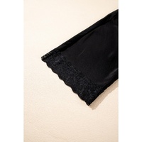 Black Plus Size Lace Splicing Button V Neck Short Sleeve Top - 3X thumbnail