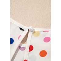 Beige Colorful Polka Dot Print Short Sleeve Ruffled Plus Size Babydoll Blouse - 1X thumbnail