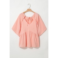 Apricot Pink Plus Size Textured Wide Short Sleeve Babydoll Blouse - 1X thumbnail