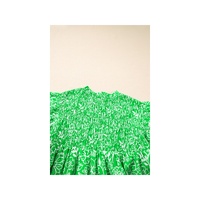 Green Floral Flutter Sleeve Shirred Notched Neck Plus Size Blouse - 1X thumbnail
