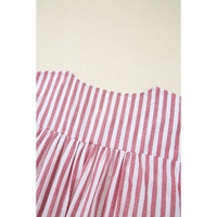 Red Stripe Plus Size Floral Embroidered Petal Sleeve Blouse - 4X thumbnail