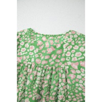Green Plus Size Floral Tassel Tie Split Neck Puff Sleeve Blouse - 2X thumbnail
