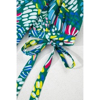 Green Abstract Print Knotted Short Sleeve Plus Size Blouse - 4X thumbnail