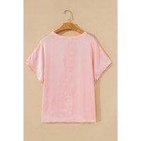 Pink Metallic Gloss Short Batwing Sleeve Plus Size Top - 3X thumbnail