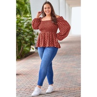 Red Plus Size Square Neck Printed Peplum Top - 3X thumbnail
