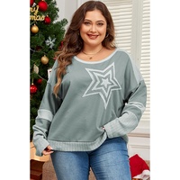Mist Green Stars Patchwork Round Neck Plus Size T Shirt - 2X thumbnail