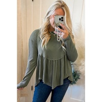 Mist Green Plus Size Thermal Knitted Babydoll Flare Top - 4X thumbnail