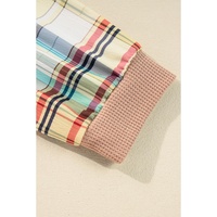 Parchment Plus Size Plaid Patchwork Layered Henley Top - 1X thumbnail