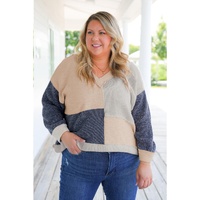 Ashleigh Blue Plus Size Textured Colorblock Patchwork V Neck Top - 4X thumbnail